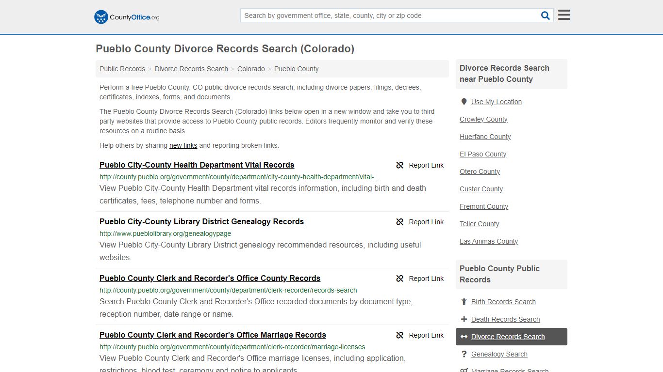 Pueblo County Divorce Records Search (Colorado) - County Office